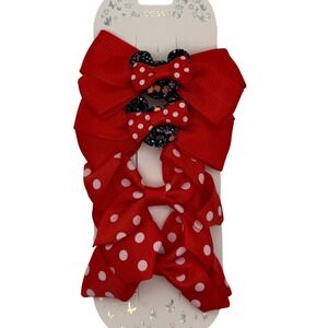 Red‎ Polka Dot Mouse Bow Hair Clips Set Toddler Baby
